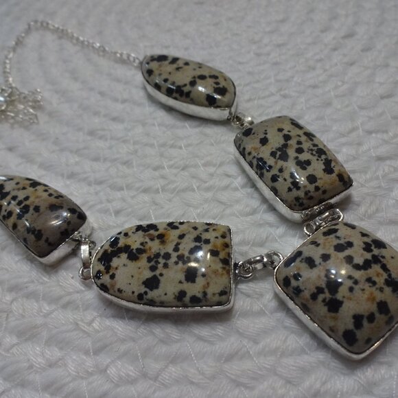 Natural DALMATION JASPER Handmade Sterling 925 Necklace Size 20:" #979C - Picture 1 of 3